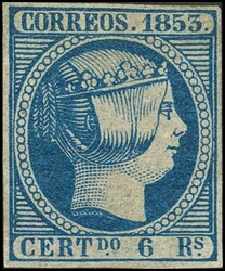 21. 1853. 6 reales azul. MAGNIFICO Y MUY RARO EN NUEVO. Cert. COMEX