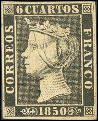 1A. 1850. 6 cuartos negro. MAGNIFICO. Cert. CEM