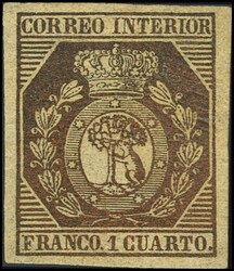 22. 1853. 1 cuarto bronce. Color y márgenes excepcionales. PIEZA DE ...