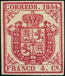 33. 1854. 4 cuartos carmín. Excepcionales márgenes y color. ...