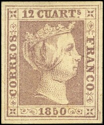 2. 1850. 12 cuartos lila. Excepcionales márgenes y color. PIEZA DE ...