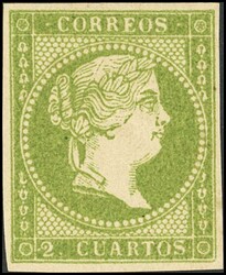 47. 1855. 2 cuartos verde. Color muy intenso y buenos márgenes. ...
