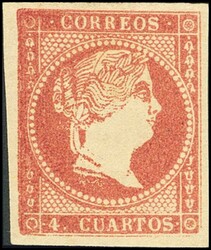 48. 1855. 4 cuartos rojo. Color intenso y márgenes amplios. MAGNIFICO