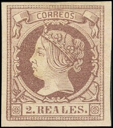 56. 1860. 2 reales lila. Color excepcional. PIEZA DE LUJO. Cert. GRAUS