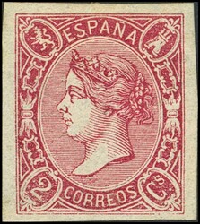 69. 1865. 2 cuartos carmín. MAGNIFICO. Cert. CEM. Edifil 2009: 385 ...