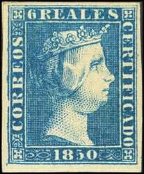 4. 1850. 6 reales azul. Color excepcional y márgenes enormes. PIEZA ...