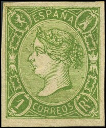 72. 1865. 1 real verde. Color intenso. MAGNIFICO. Cert. CEM. Edifil ...