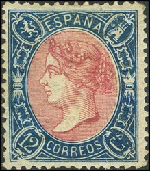 76. 1865. 12 cuartos azul y rosa (en nuestra opición dentado ...