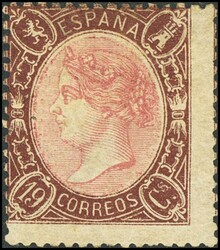 77. 1865. 19 cuartos castaño y rosa (centraje de la emisión). ...