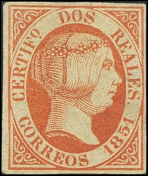 8. 1851. 2 reales rojo. Color intenso. MAGNIFICO Y RARISIMO ...