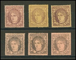 102, 103. 1870. Conjunto de tres sellos del 1 mils violeta y de tres ...