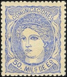 107. 1870. 50 mils ultramar. Color intenso. MAGNIFICO