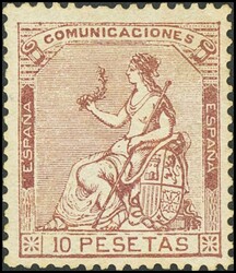 140. 1873. 10 pts castaño. Muy bien centrado y color intenso. ...