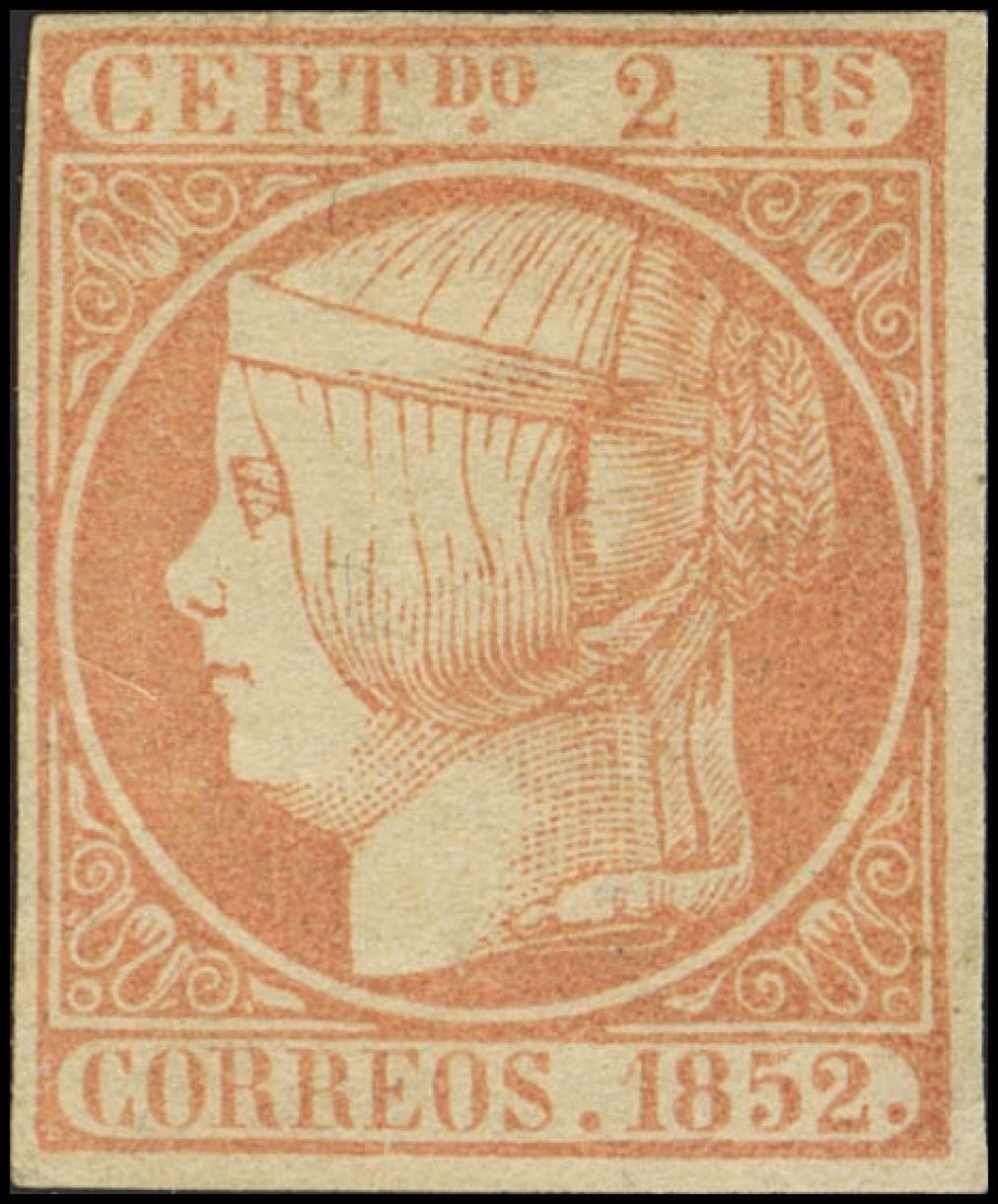 14. 1852. 2 reales naranja. MAGNIFICO Y RARISIMO EN NUEVO, SIN DUDA ...