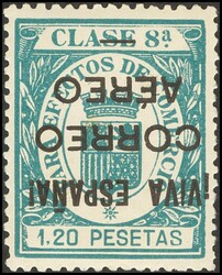 63hi. 1936. 1´20 pts verde. Variedad SOBRECARGA INVERTIDA. MAGNIFICO ...