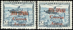 72he, 72hea. 1937. 2 pts azul, dos sellos (Tipos I y II). Variedad ...