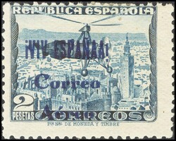 72hccec. 1937. 2 pts azul. Variedad "VIV ESPAÑAA" y CAMBIO DE COLOR ...