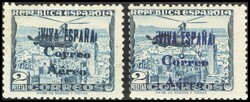 72hcc, 72hcca. 1937. 2 pts azul, dos sellos (Tipos I y II, este ...