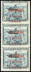 72, 72hea, 72hec. 1937. 2 pts azul, tira vertical de tres (Tipo II). ...