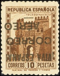 80hi. 1937. 10 pts castaño. SOBRECARGA INVERTIDA. MAGNIFICO. Edifil ...