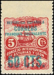 10sms. 1937. 60 cts sobre 5 cts rojo. SIN DENTAR EL MARGEN SUPERIOR. ...