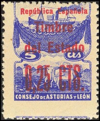 NE3. 1937. 25 cts sobre 5 cts azul. DENTADO VERTICAL DESPLAZADO. ...
