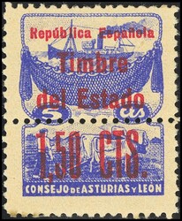 NE4. 1937. 1´50 cts sobre 5 cts azul. ERROR DE DENTADO. MAGNIFICO Y ...