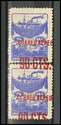 NE13hdv(2). 1937. 90 cts sobre 5 cts azul, dos sellos y borde de hoja ...