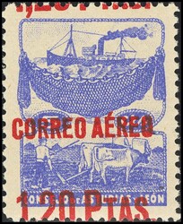 NE14hdv. 1937. 1´20 pts sobre 5 cts azul (Nº039574, coincide con ...