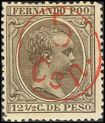 40G. 1896. 5 cts sobre 12½ cts castaño. MAGNIFICO. Edifil 2026: 92 ...
