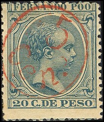 40H. 1896. 5 cts sobre 20 cts azul. BONITO. Edifil 2026: 53 Euros