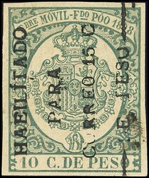 43he. 1898. 15 ctvos sobre 10 ctvos verde. Error "HAEILITADO". ...
