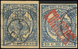 48A, 48Ca. 1900. 5 cts sobre 10 cts azul y 10 cts azul. MAGNIFICOS. ...
