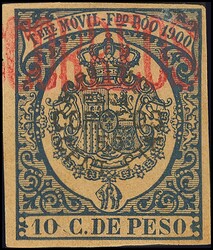 48Fa. 1900. 5 cts sobre 10 cts azul. MAGNIFICO Y RARISIMO. Cert. CEM. ...