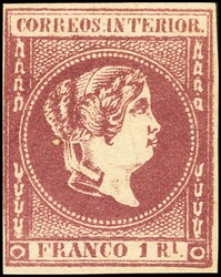 13F. 1863. 1 real violeta. FALSO SPERATI (Tipo A), al dorso marca de ...