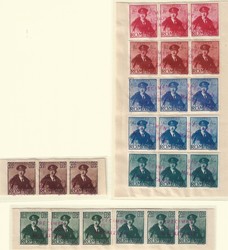 1940 set of 8. Mi 617-624.  Each in a strip of three affixed to parts ...