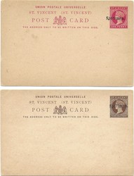 1893 1d and 1½d postal stationery cards overprinted 'Specimen.' type ...