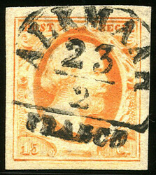 ALKMAAR A (de H/S 800) op 15 cent. Breed gerande prachtzegel met de ...