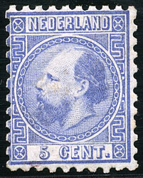 7IIB, 5 cent ultramarijn, type II, Kt. 10½ x 10¼, beh. minimaal ...