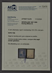 7IIB, 5 cent ultramarijn, type II, Kt. 10½ x 10¼, beh. minimaal ...