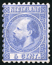 7IIB, 5 cent ultramarijn, type II, Kt. 10½ x 10¼ met variëteit: ...