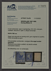 7IIB, 5 cent ultramarijn, type II, Kt. 10½ x 10¼ met variëteit: ...