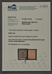 14A, 1 cent zwart, Lt. 14 kl.g., postfris, gedecentreerd, vrijwel ...