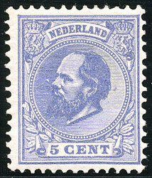 19H, 5 cent blauw, Kt. 12½ : 12 gr.g., postfris prachtex. Klein ...