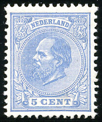 19La, 5 cent ultramarijn, Kt. 12½ gr.g., postfris prachtex. ...