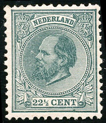 25H, koning Willem III, 22½ cent blauwgroen, Kt. 12½ x 12 gr.g., ...