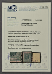 25H, koning Willem III, 22½ cent blauwgroen, Kt. 12½ x 12 gr.g., ...