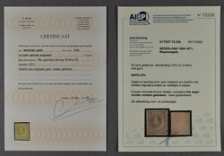 27H, 50 cent geelbruin, Kt. 12½ x 12 gr.g., postfris prachtex, met ...