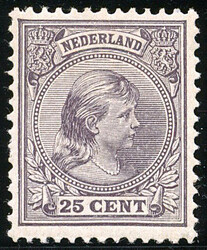 42c, prinses Wilhelmina, 25 cent dof violet, postfris prachtex. met ...