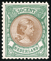 45B, 50 cent donkergroen en bruin, Lt. 11½ x 11, postfris prachtex. ...